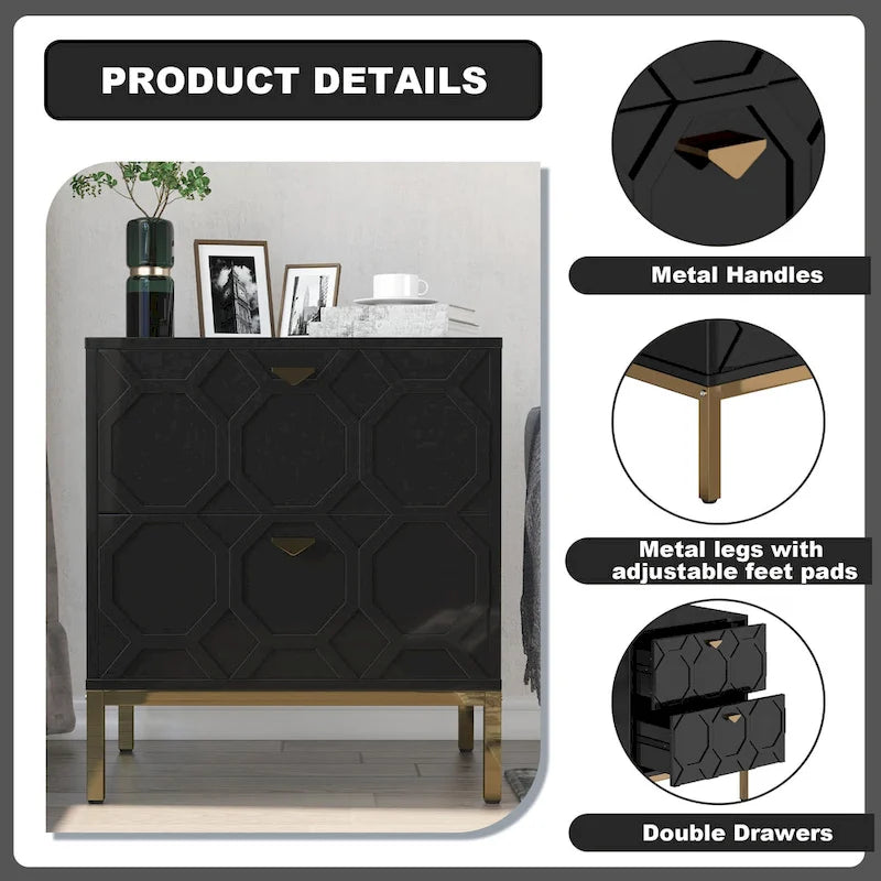 Wooden 2-Drawer Storage Nightstand