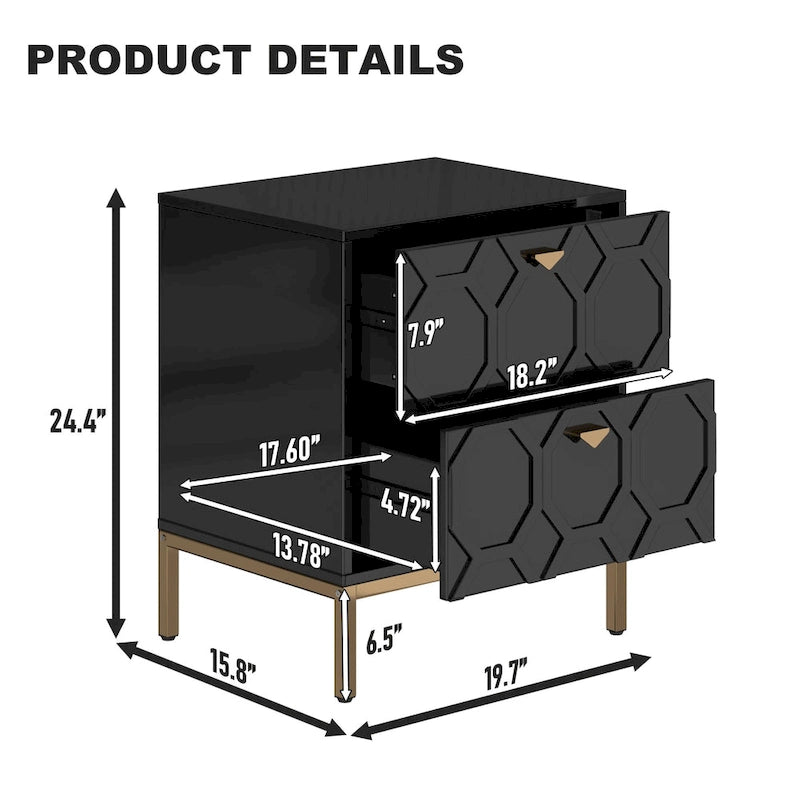 Wooden 2-Drawer Storage Nightstand