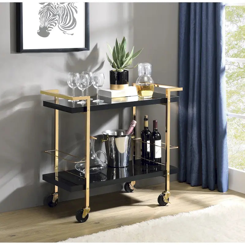 Serving Cart with Gold Frame