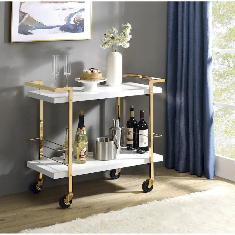 Serving Cart with Gold Frame