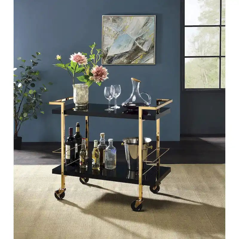 Serving Cart with Gold Frame