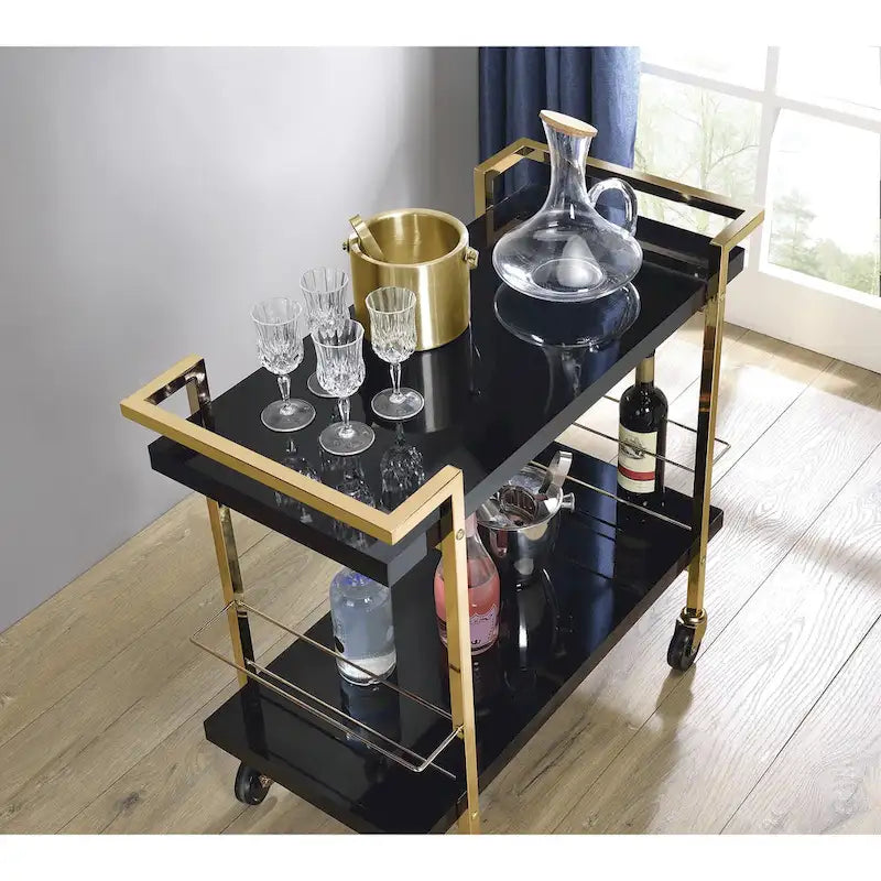 Serving Cart with Gold Frame
