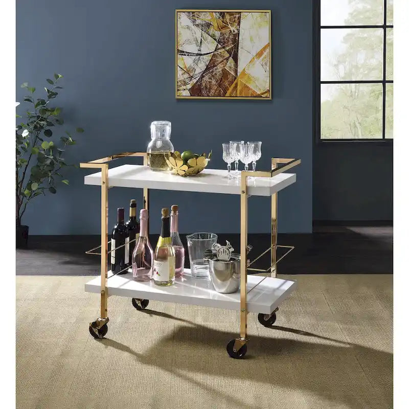 Serving Cart with Gold Frame
