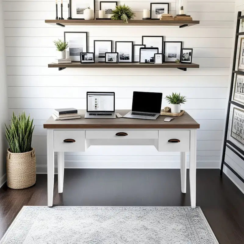 53 inch Writing Desk, No Assembly Required, Two-Tone Finish