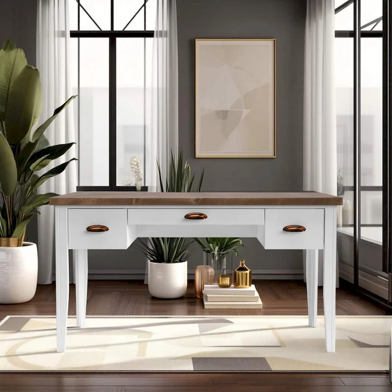 53 inch Writing Desk, No Assembly Required, Two-Tone Finish