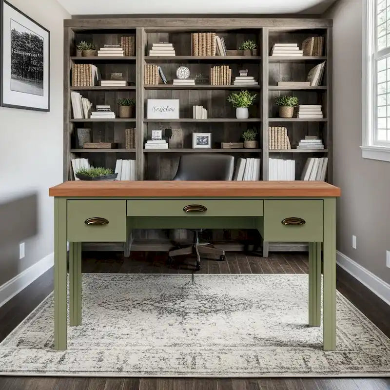 53 inch Writing Desk, No Assembly Required, Two-Tone Finish