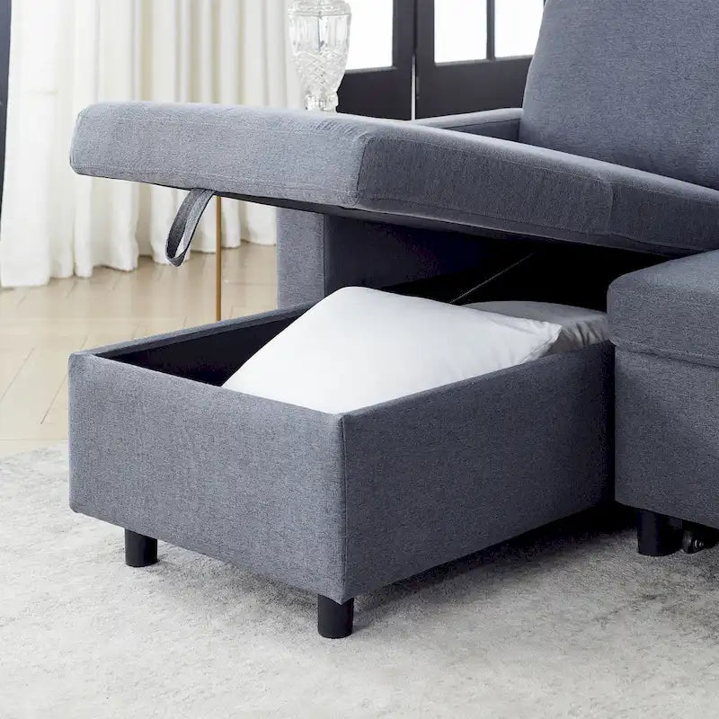 78.8 Reversible Sleeper Sofa with Pullout Bed, Comfortable Linen L-Shaped Sofa Sofa Bed, Living Room Furniture S