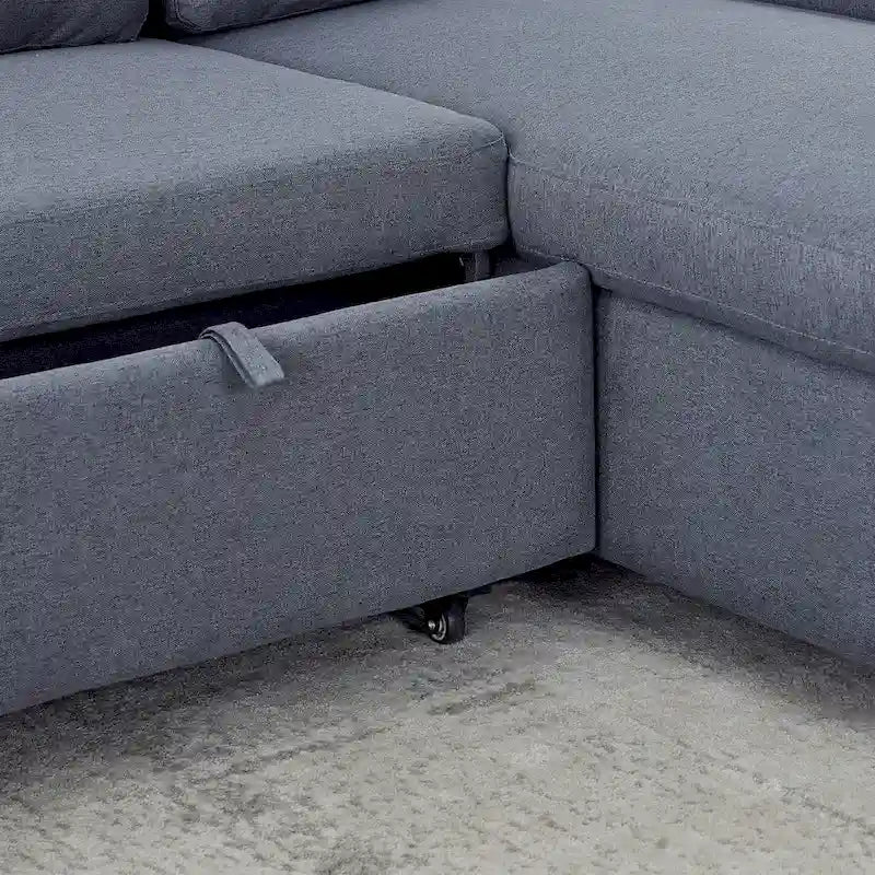 78.8 Reversible Sleeper Sofa with Pullout Bed, Comfortable Linen L-Shaped Sofa Sofa Bed, Living Room Furniture S