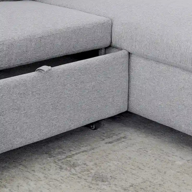 78.8 Reversible Sleeper Sofa with Pullout Bed, Comfortable Linen L-Shaped Sofa Sofa Bed, Living Room Furniture S