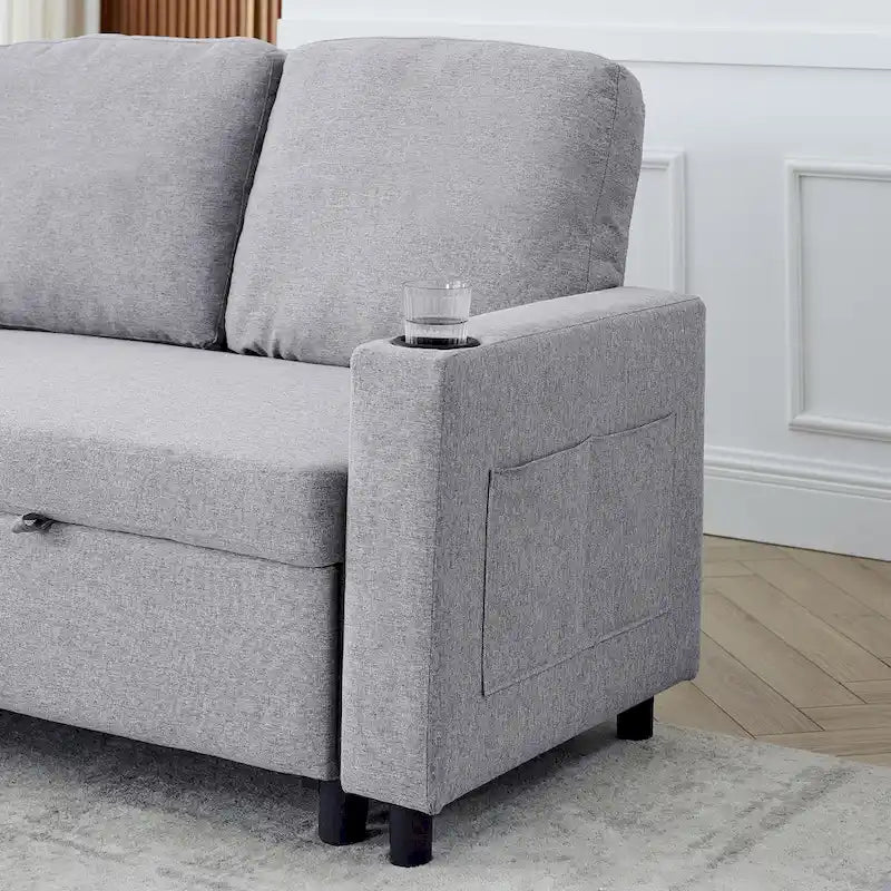 78.8 Reversible Sleeper Sofa with Pullout Bed, Comfortable Linen L-Shaped Sofa Sofa Bed, Living Room Furniture S