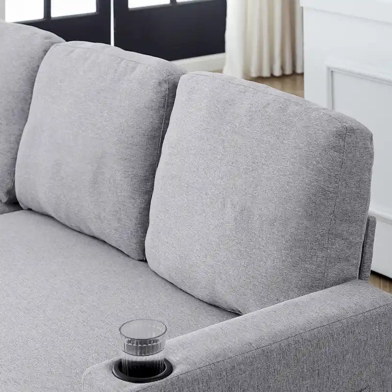 78.8 Reversible Sleeper Sofa with Pullout Bed, Comfortable Linen L-Shaped Sofa Sofa Bed, Living Room Furniture S