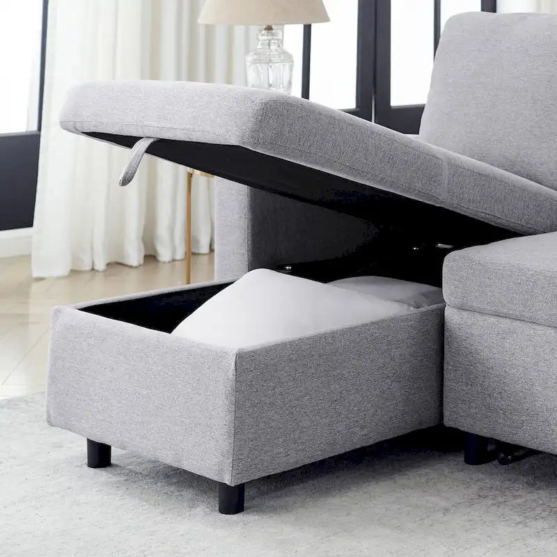 78.8 Reversible Sleeper Sofa with Pullout Bed, Comfortable Linen L-Shaped Sofa Sofa Bed, Living Room Furniture S