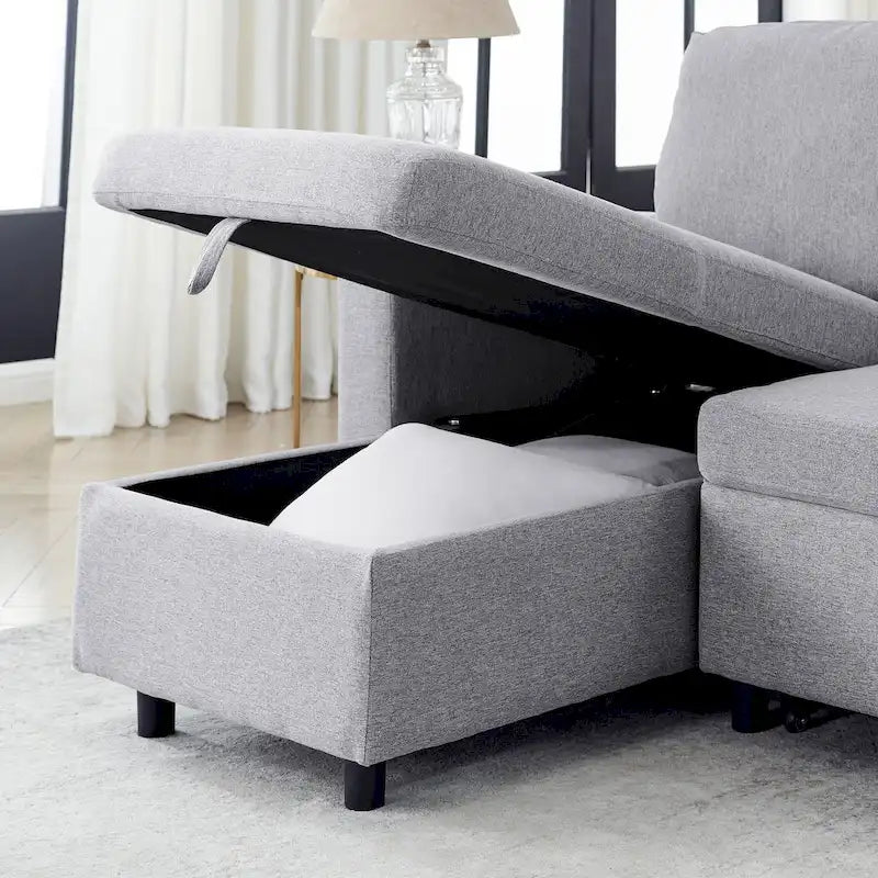 78.8 Reversible Sleeper Sofa with Pullout Bed, Comfortable Linen L-Shaped Sofa Sofa Bed, Living Room Furniture S