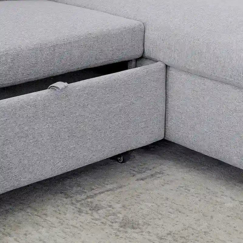 78.8 Reversible Sleeper Sofa with Pullout Bed, Comfortable Linen L-Shaped Sofa Sofa Bed, Living Room Furniture S