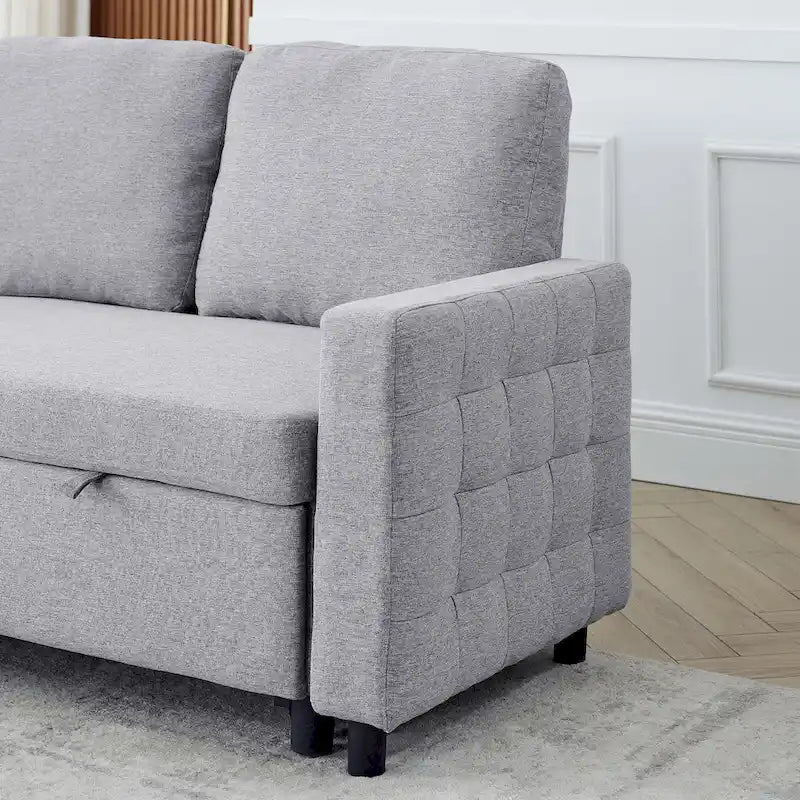 78.8 Reversible Sleeper Sofa with Pullout Bed, Comfortable Linen L-Shaped Sofa Sofa Bed, Living Room Furniture S