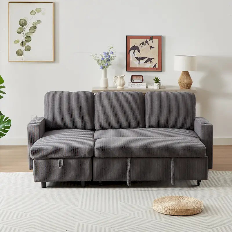 78.8 Reversible Sleeper Sofa with Pullout Bed, Comfortable Linen L-Shaped Sofa Sofa Bed, Living Room Furniture S