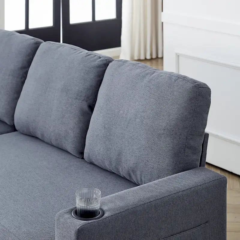 78.8 Reversible Sleeper Sofa with Pullout Bed, Comfortable Linen L-Shaped Sofa Sofa Bed, Living Room Furniture S