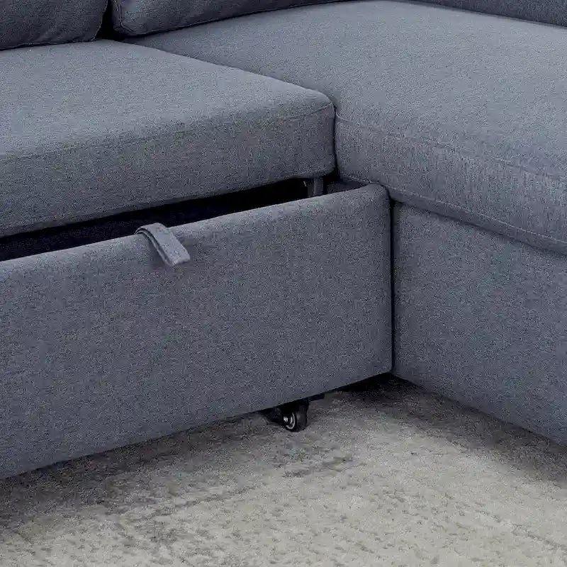 78.8 Reversible Sleeper Sofa with Pullout Bed, Comfortable Linen L-Shaped Sofa Sofa Bed, Living Room Furniture S
