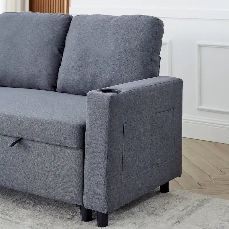 78.8 Reversible Sleeper Sofa with Pullout Bed, Comfortable Linen L-Shaped Sofa Sofa Bed, Living Room Furniture S