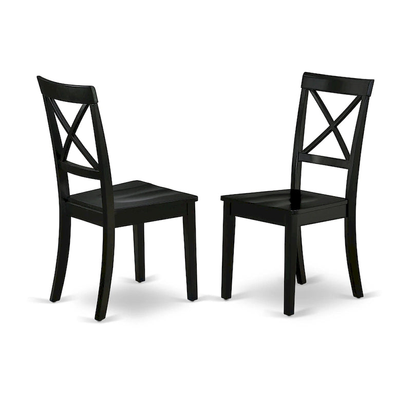 Cross Back Solid Wood Seat Chairs, of 2, Black - BOC-BLK-W