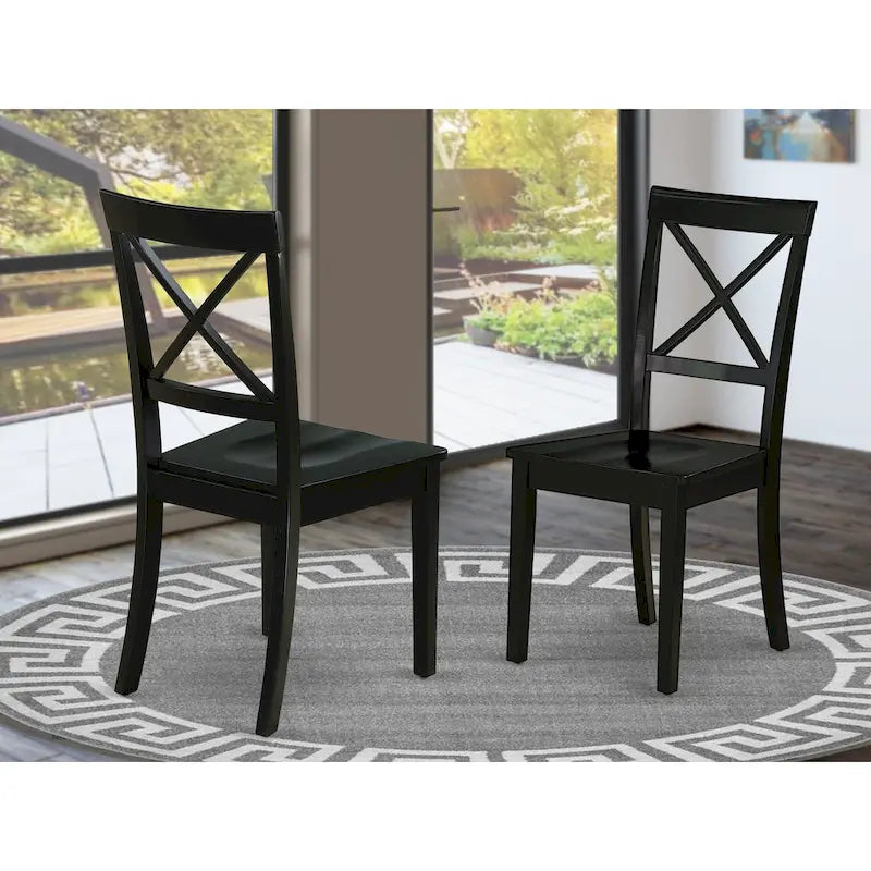 Cross Back Solid Wood Seat Chairs, of 2, Black - BOC-BLK-W