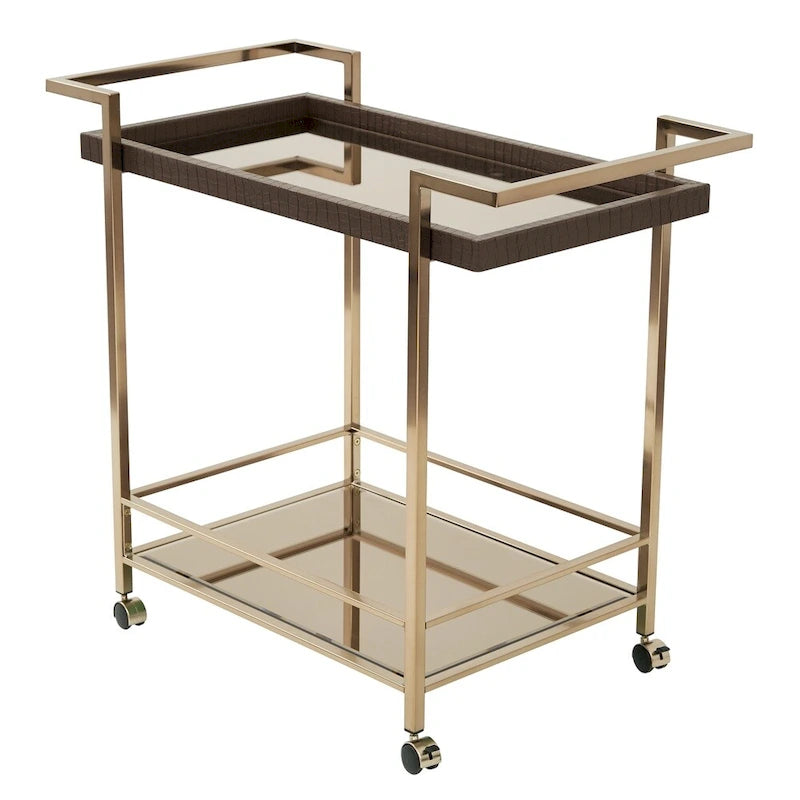Champagne Metal Wine Cart With Glass Top