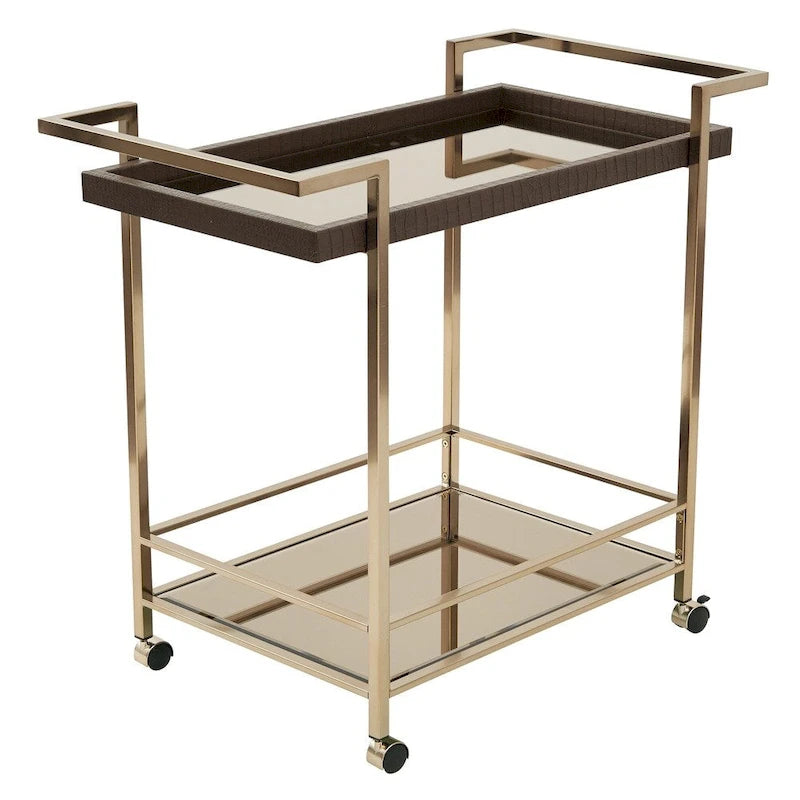 Champagne Metal Wine Cart With Glass Top