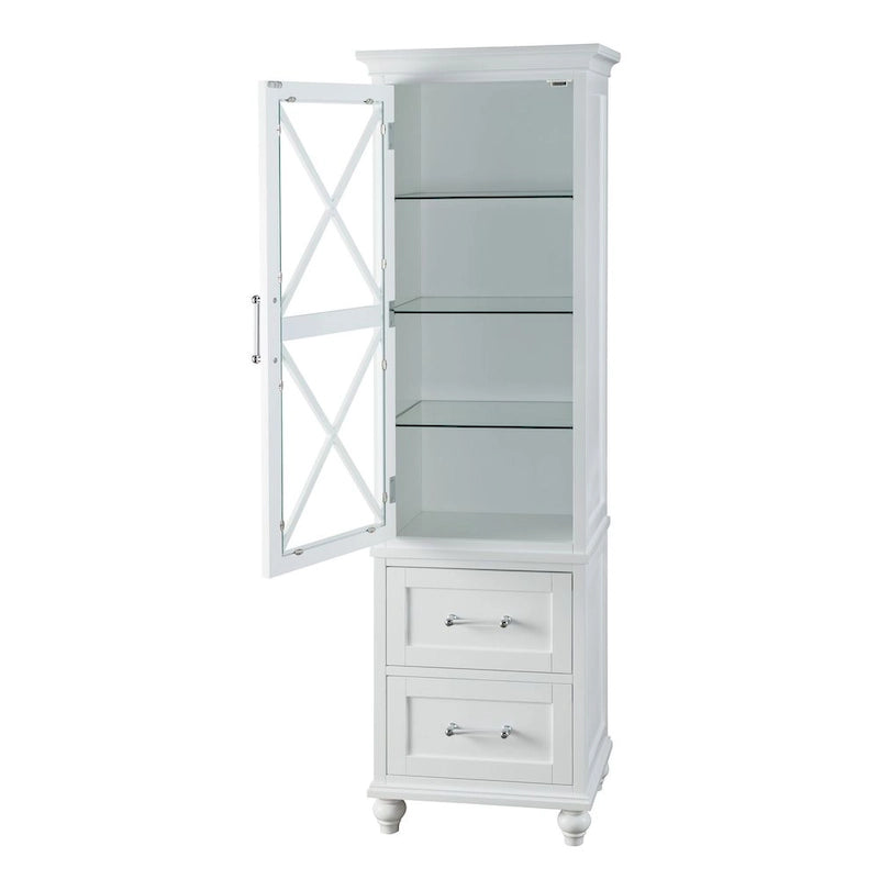 White Linen Tower with Two Drawers and Chrome Hardware