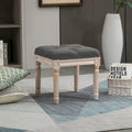 15.75 Vintage Ottoman, Tufted Foot Stool with Upholstered Seat, Rustic Wood Legs for Bedroom, Living Room