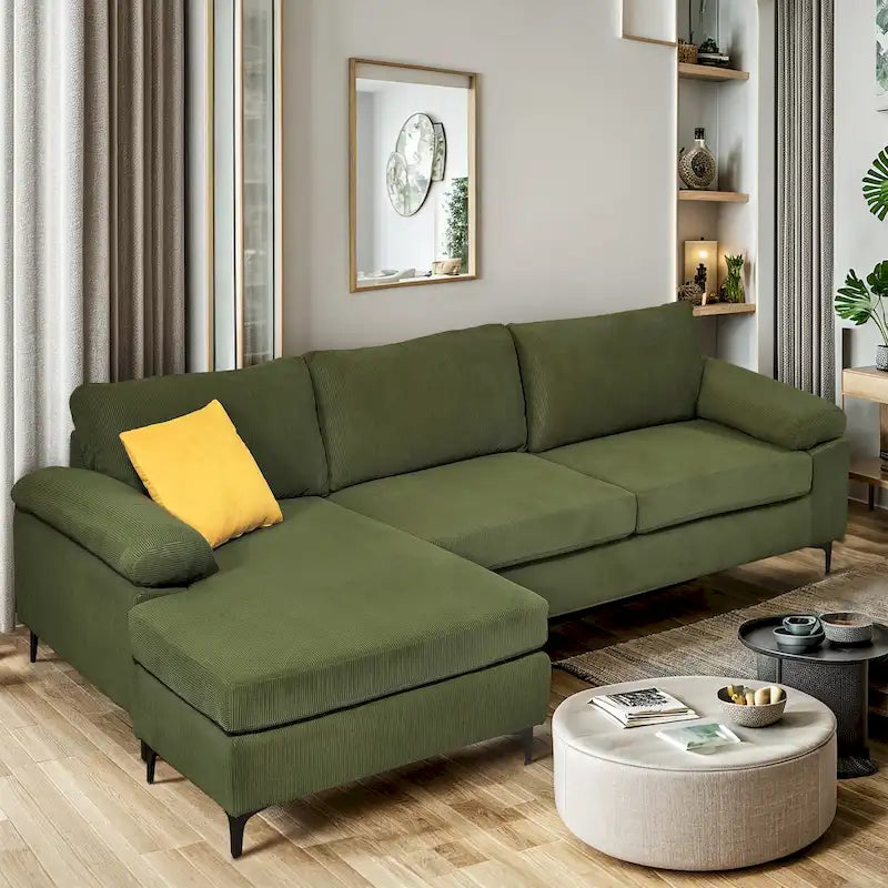 Modern Polyester Convertible Chaise Sofa with Metal Legs for Living Room