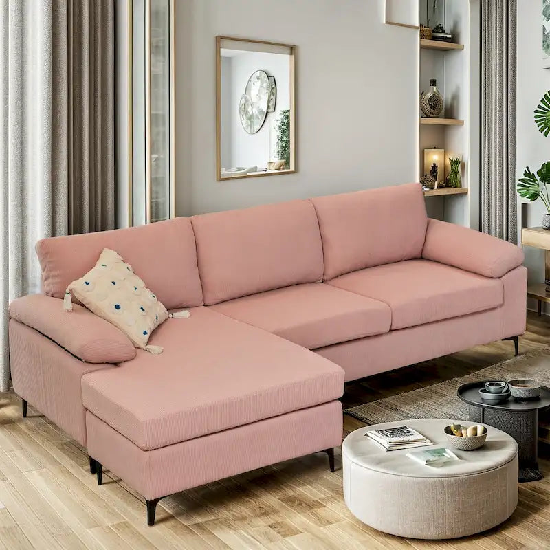 Modern Polyester Convertible Chaise Sofa with Metal Legs for Living Room