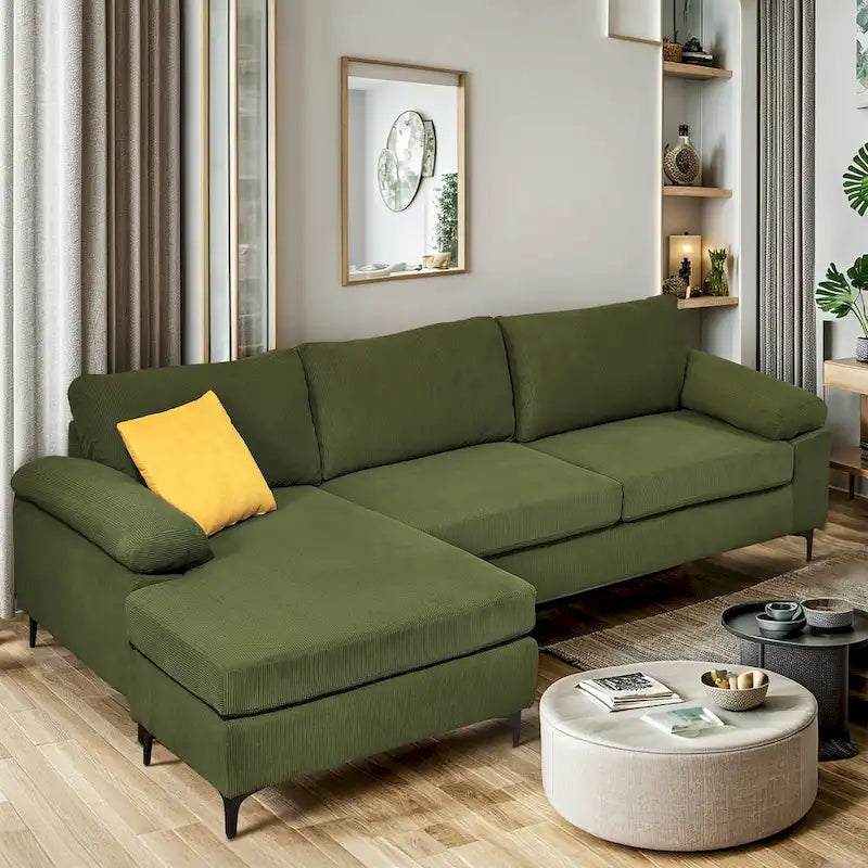 HOOOWOOO Modern Polyester Convertible Chaise Sofa with Metal Legs for Living Room