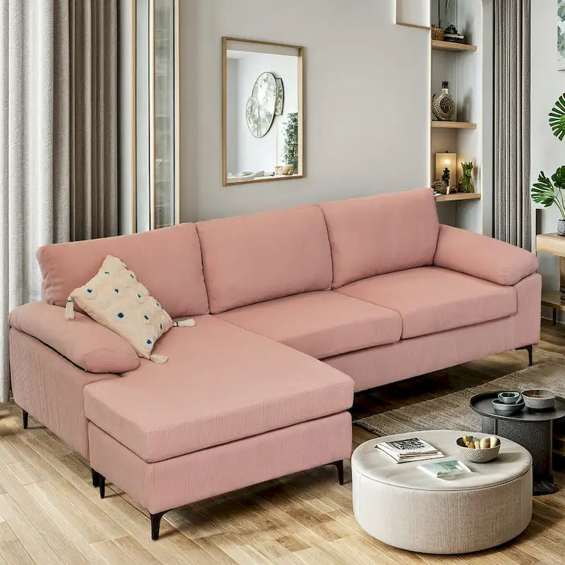 Modern Polyester Convertible Chaise Sofa with Metal Legs for Living Room