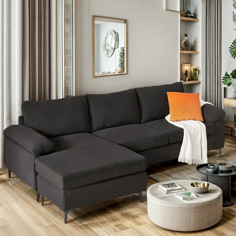 Modern Polyester Convertible Chaise Sofa with Metal Legs for Living Room