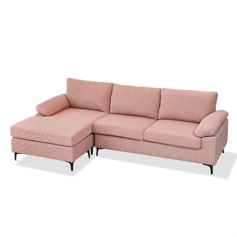 Modern Polyester Convertible Chaise Sofa with Metal Legs for Living Room