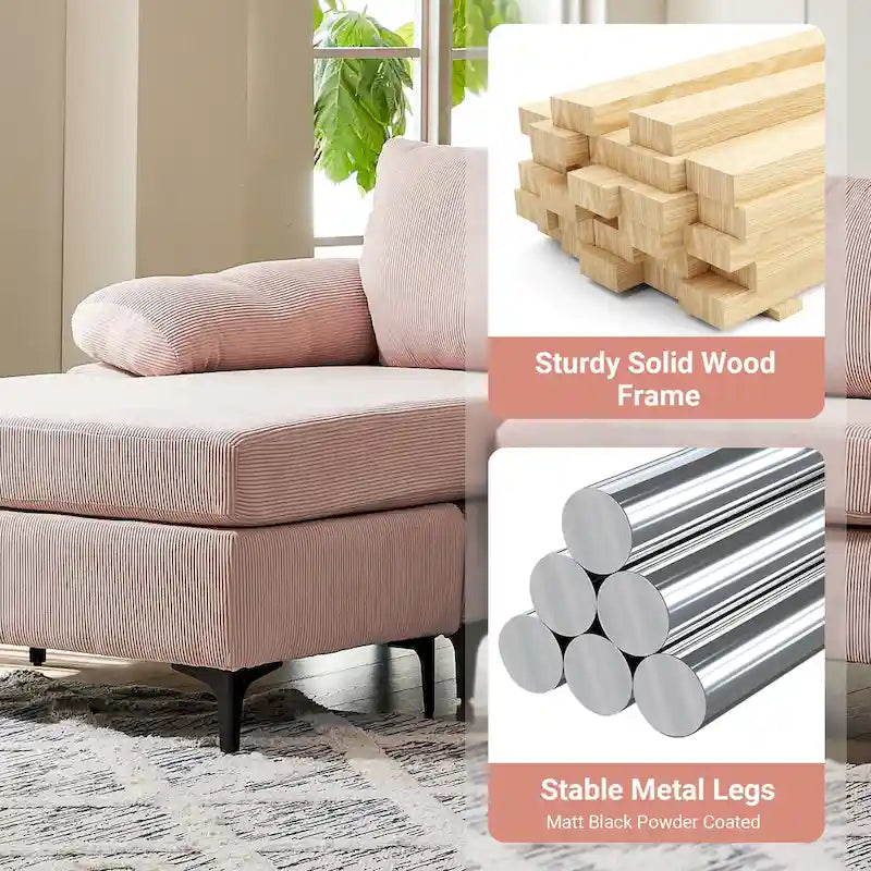 Modern Polyester Convertible Chaise Sofa with Metal Legs for Living Room