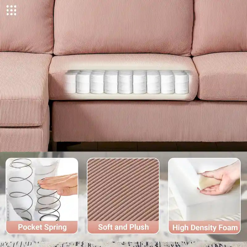 Modern Polyester Convertible Chaise Sofa with Metal Legs for Living Room