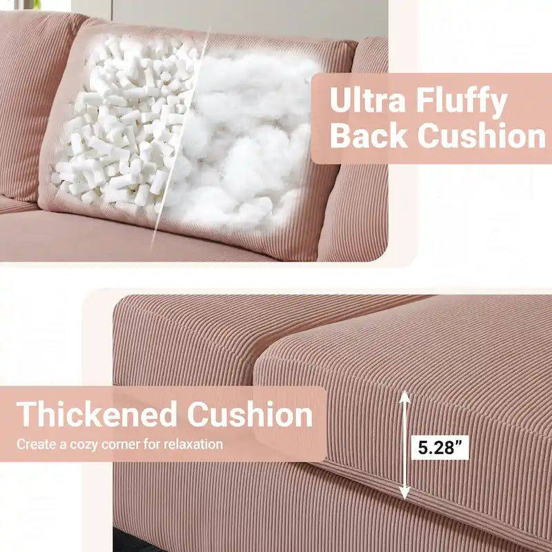 Modern Polyester Convertible Chaise Sofa with Metal Legs for Living Room
