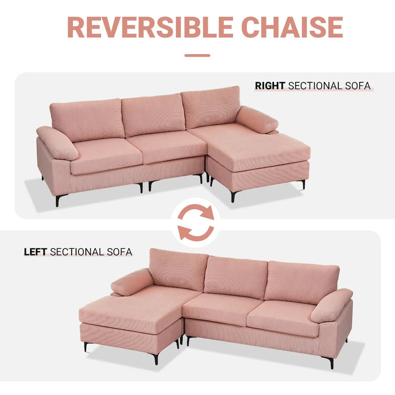 Modern Polyester Convertible Chaise Sofa with Metal Legs for Living Room