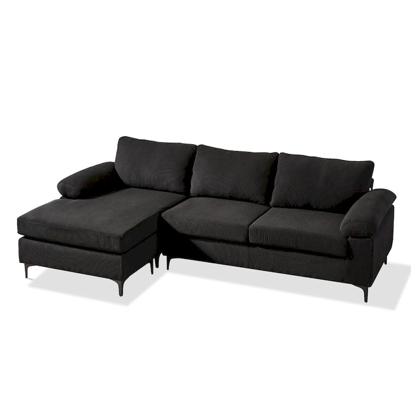 Modern Polyester Convertible Chaise Sofa with Metal Legs for Living Room