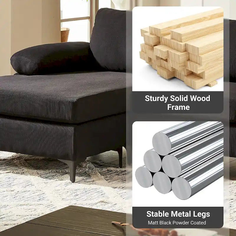 Modern Polyester Convertible Chaise Sofa with Metal Legs for Living Room