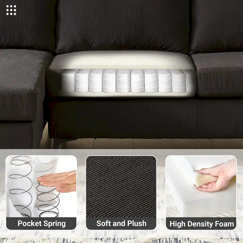 Modern Polyester Convertible Chaise Sofa with Metal Legs for Living Room