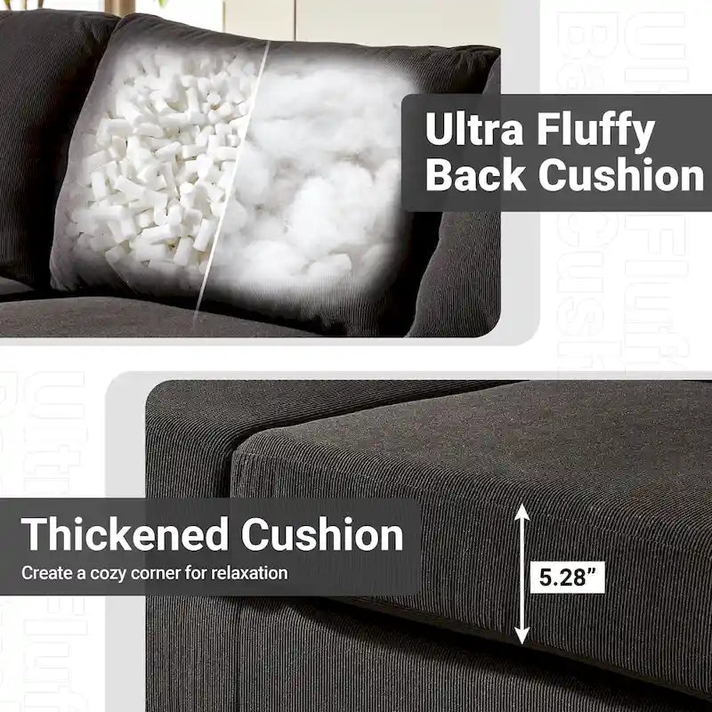 Modern Polyester Convertible Chaise Sofa with Metal Legs for Living Room