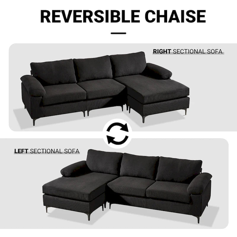 Modern Polyester Convertible Chaise Sofa with Metal Legs for Living Room