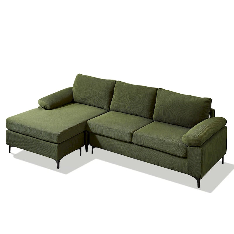 Modern Polyester Convertible Chaise Sofa with Metal Legs for Living Room