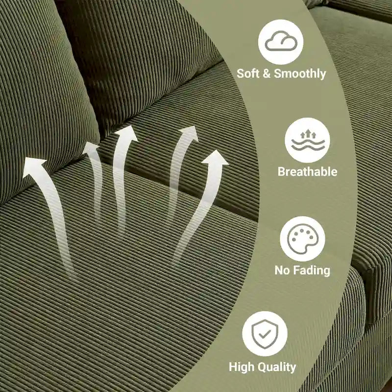 Modern Polyester Convertible Chaise Sofa with Metal Legs for Living Room