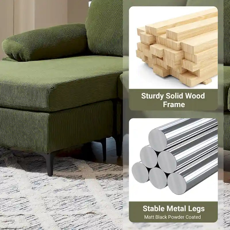 Modern Polyester Convertible Chaise Sofa with Metal Legs for Living Room