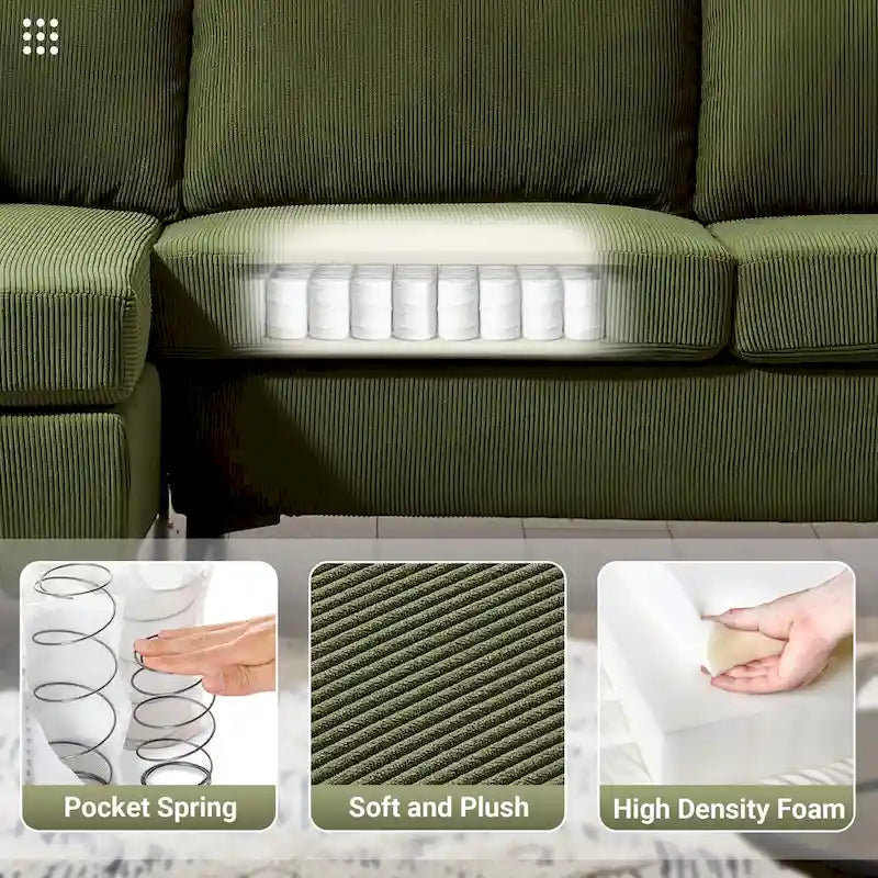 Modern Polyester Convertible Chaise Sofa with Metal Legs for Living Room