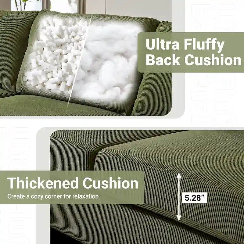 Modern Polyester Convertible Chaise Sofa with Metal Legs for Living Room