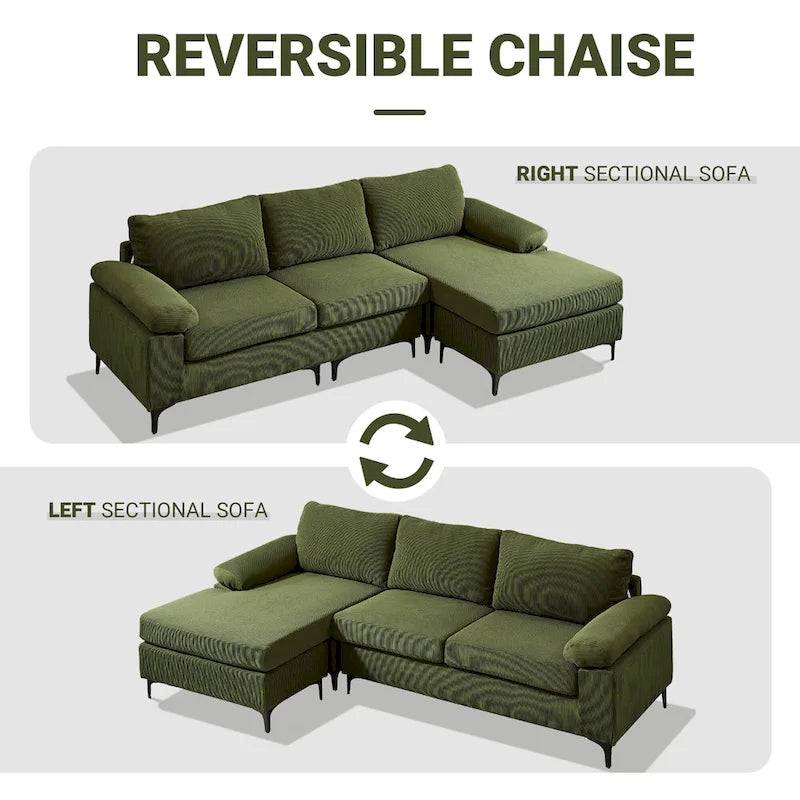 Modern Polyester Convertible Chaise Sofa with Metal Legs for Living Room